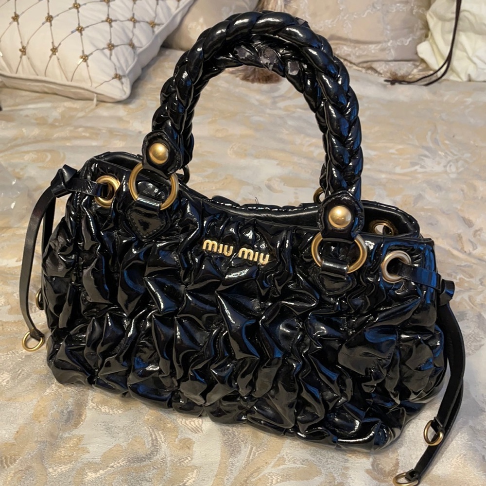 MIU MIU BLACK PATENT LEATHER SATCHEL- AUTHENTIC